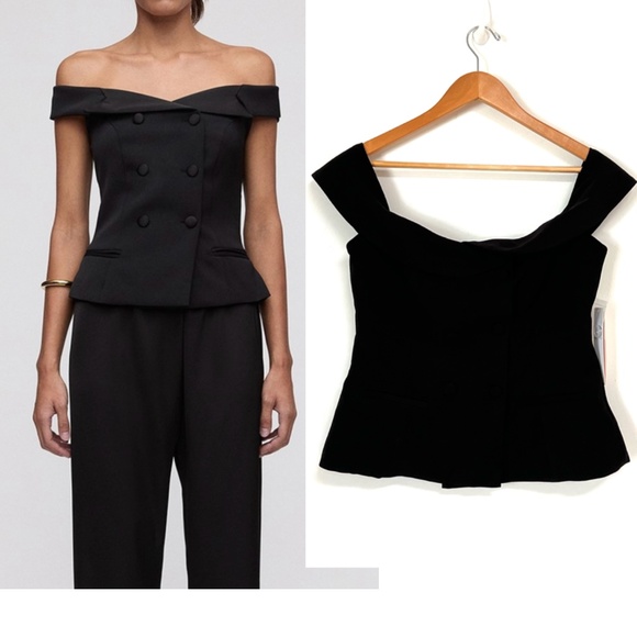 Aqua Double-Breasted Off-Shoulder Blouse – Black NWT $78 - Picture 3 of 10